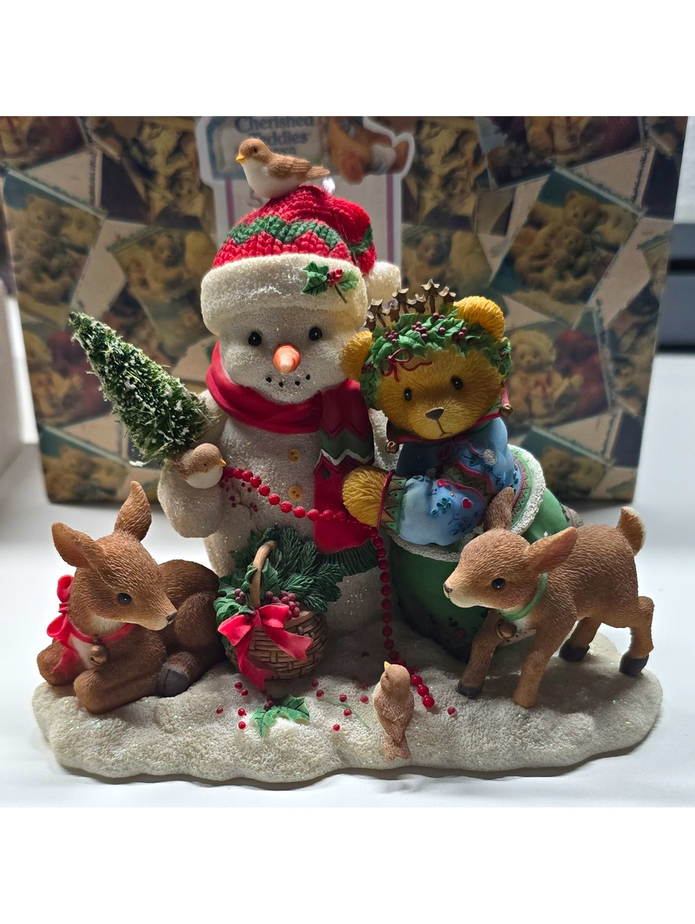 Cherished Teddies Snowman & Teddy Bear Christmas Figurine LE Resin 1999 Hillman